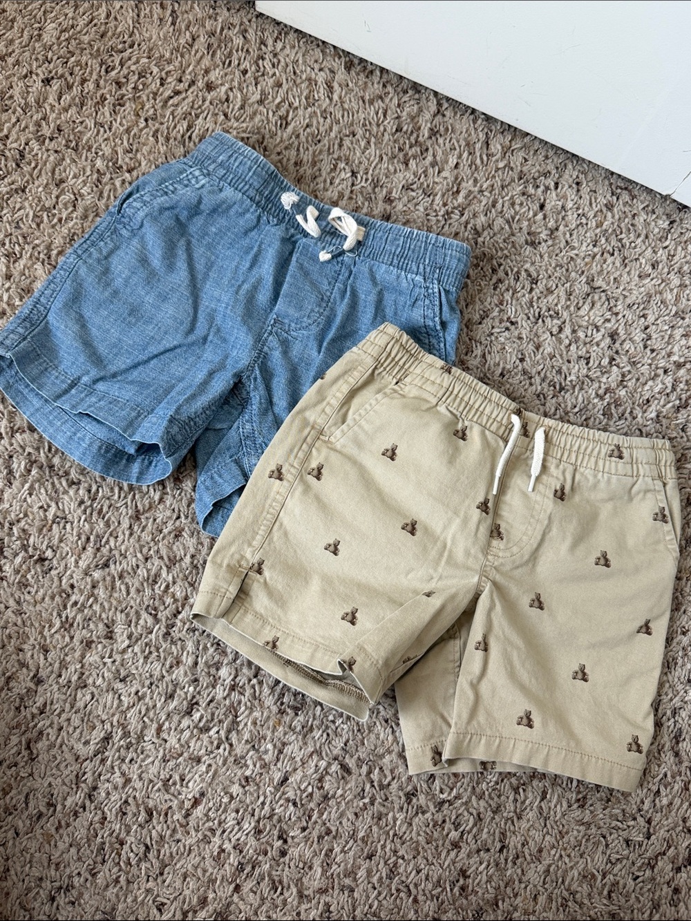 GAP Boys' Blue Chambray & Khaki Embroidered Drawstring Shorts